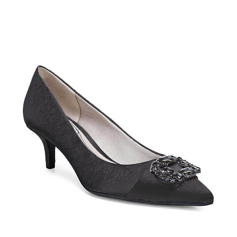 NEW LifeStride Satin Tonal Jewels Detail Cocktail Black Pump Shoes, Sz 7.5 M - Picture 2 of 16
